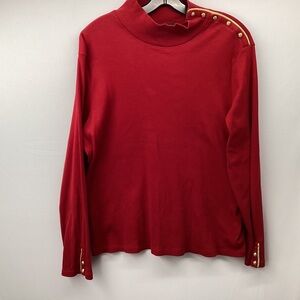 Ralph Lauren Red Sweatshirt with Gold Button Accents